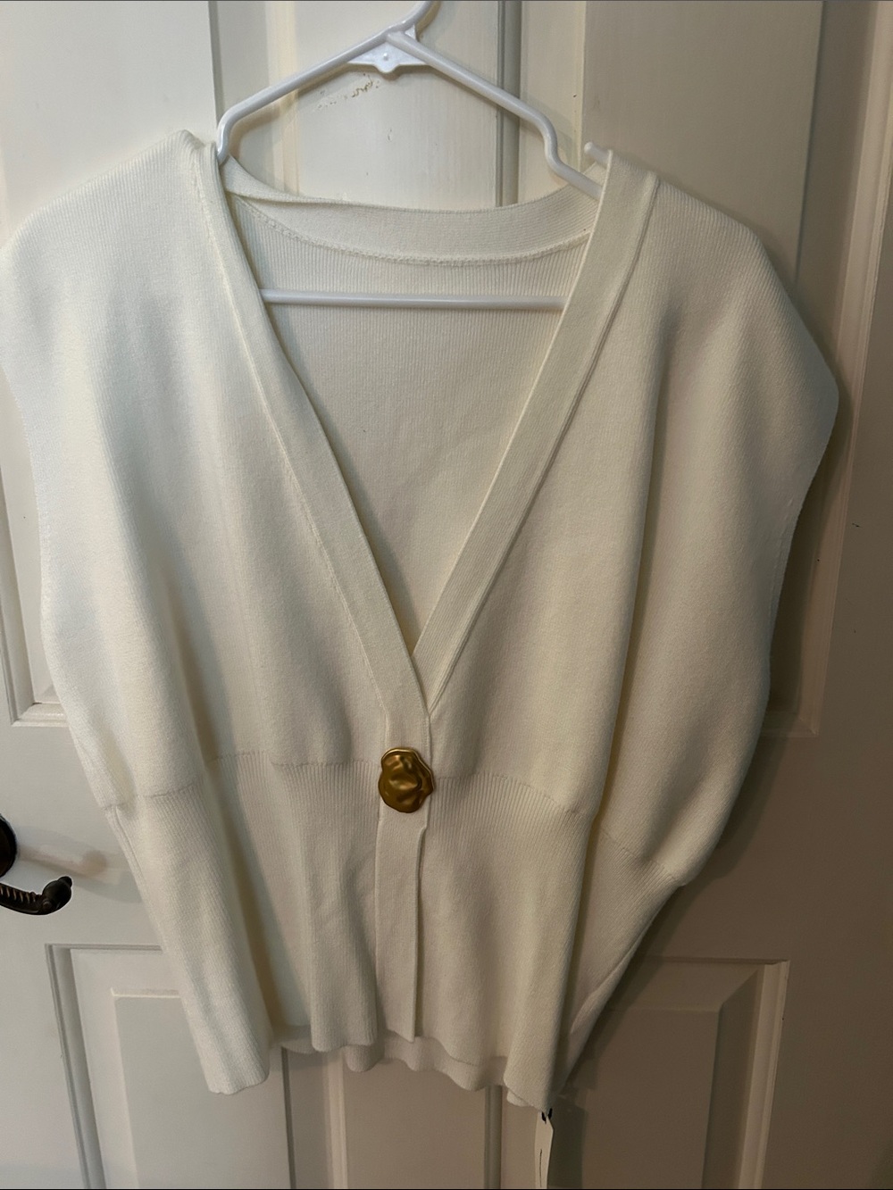 Commense Cream V-Neck Cardigan with Gold Accent Button